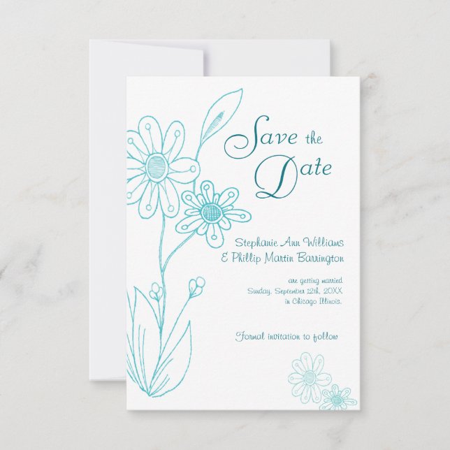 Invitation Oups Daisy Simple Aqua Bleu Enregistrer la Date (Devant)