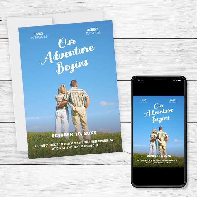 Invitation Our Adventure Begins wedding photo movie theme  (Créateur téléchargé)