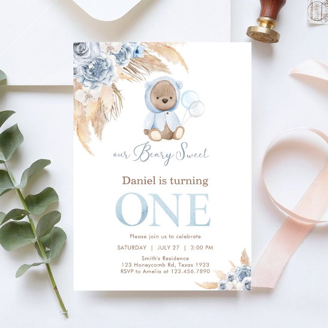 Invitation Our Beary Sweet Pampass First 1st Birthday  (Créateur téléchargé)