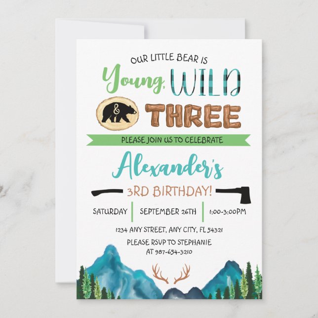 Invitation Our Little Bear a Trois Ans, Jeune et Sauvage (Devant)