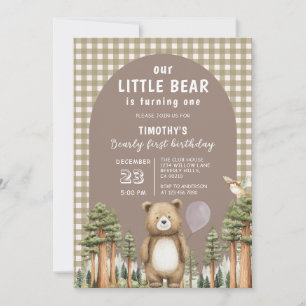 Invitation Our Little Bear a un an Forest Gingham