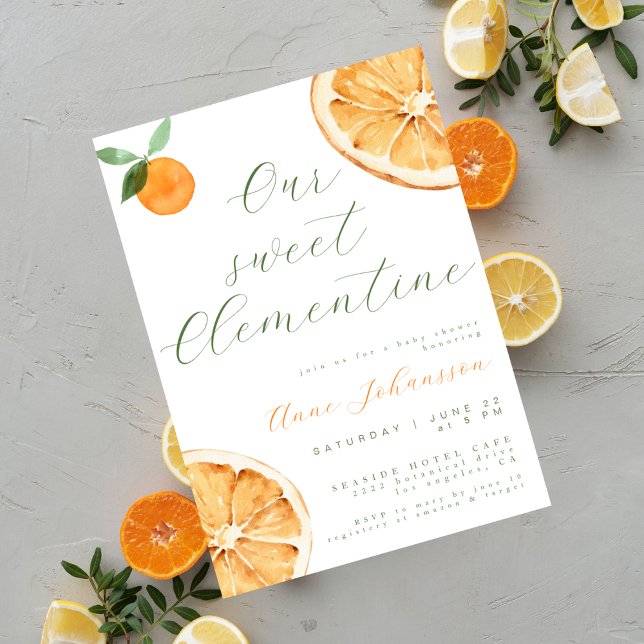 Invitation Our Little Clementine Elegant Script Baby Shower (Créateur téléchargé)