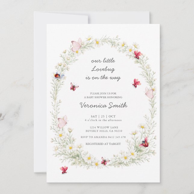 Invitation  Our Little Love Bug Daisy Floral Baby Shower (Devant)