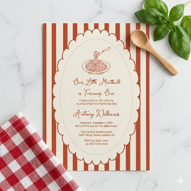 Invitation Our little meatball is turning one 1st Birthday  (Créateur téléchargé)