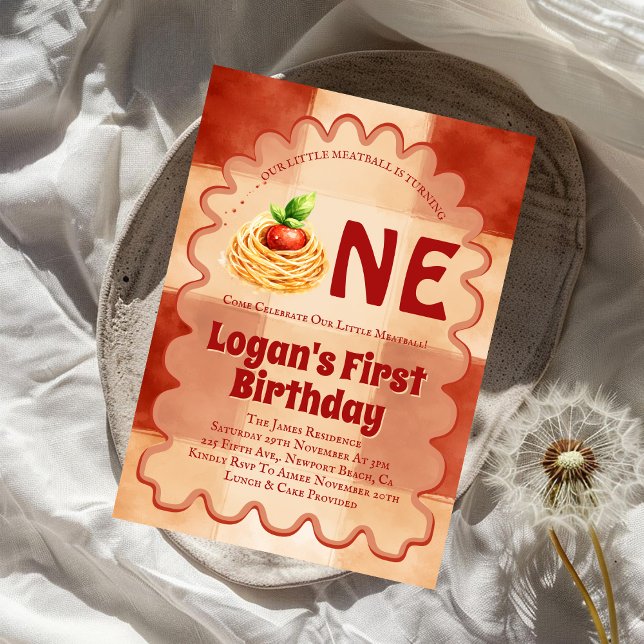 Invitation Our Little Meatball Is Turning One 1st Birthday  (Créateur téléchargé)
