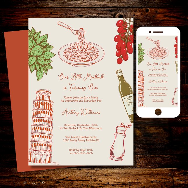 Invitation Our little meatball is turning one 1st Birthday  (Créateur téléchargé)