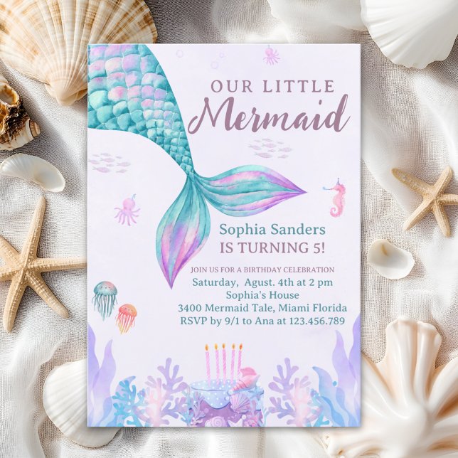 Invitation Our Little Mermaid Birthday Party Pink (Créateur téléchargé)