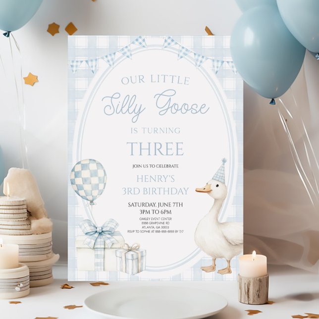 Invitation Our Little Silly Goose Blue Birthday Party (Créateur téléchargé)