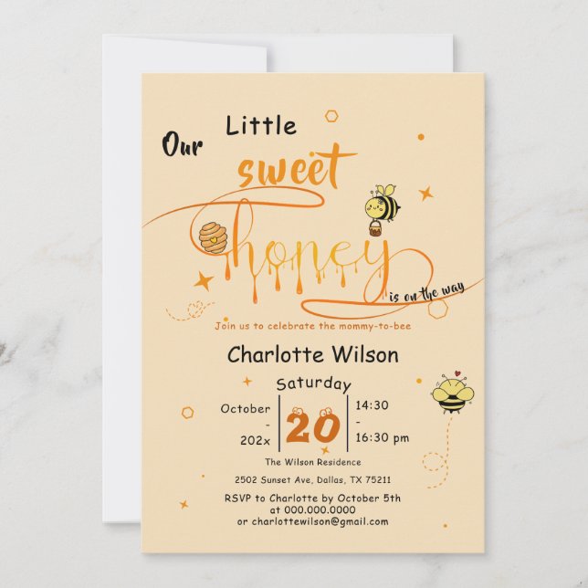 Invitation Our Little Sweet Honey Is On The Way Baby Shower (Devant)
