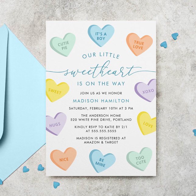 Invitation Our Little Sweetheart Candy Hearts Baby Shower (Créateur téléchargé)