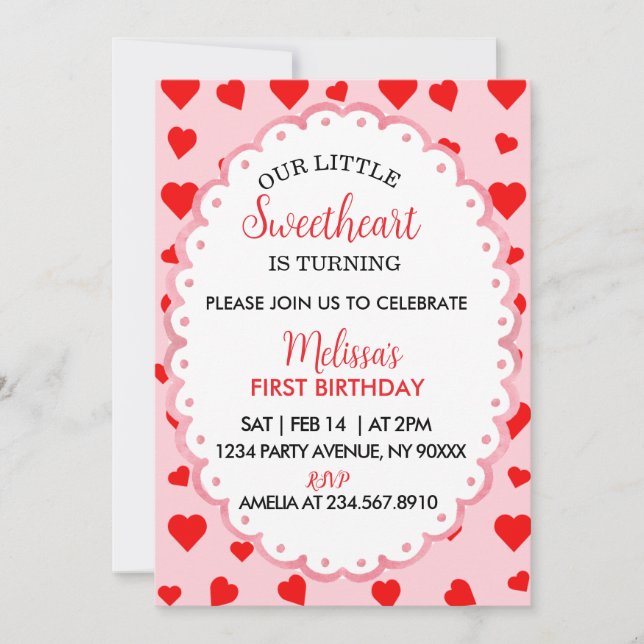 Invitation Our Little Sweetheart First Birthday Invitation. (Devant)