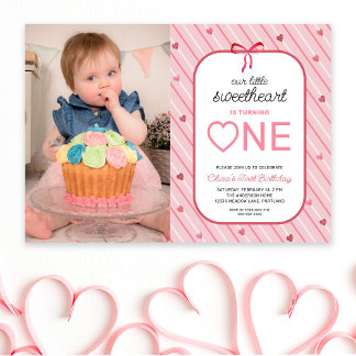 Invitation Our Little Sweetheart Is One Photo Birthday