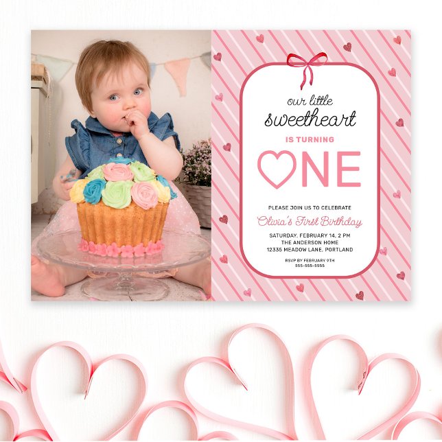 Invitation Our Little Sweetheart Is One Photo Birthday (Créateur téléchargé)