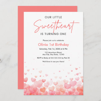 Invitation Our Little Sweetheart is Turning One 1st Birthday 