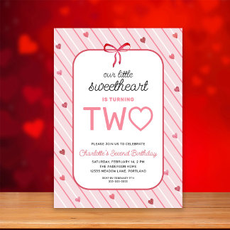 Invitation Our Little Sweetheart Is Two Hearts Bows Birthday