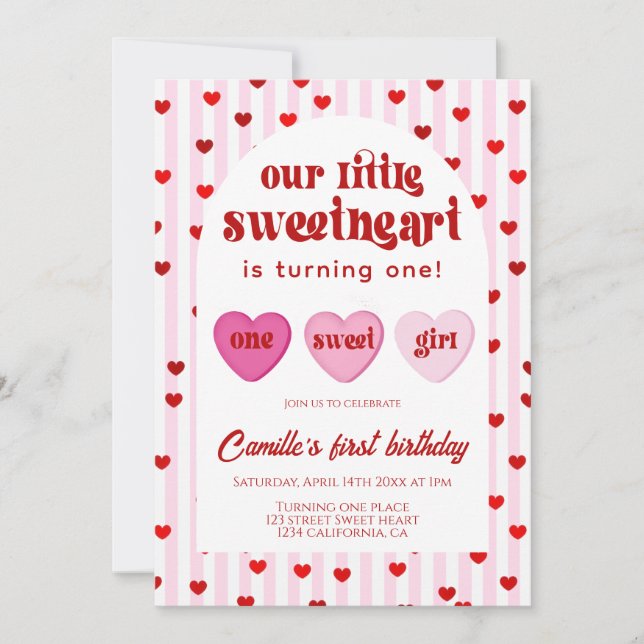 Invitation Our little sweetheart Valentine's 1st Birthday  (Devant)