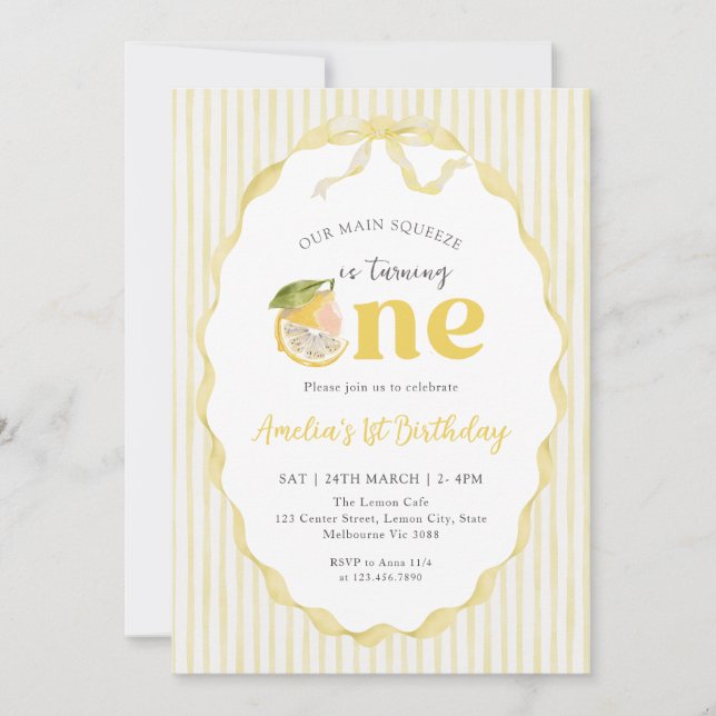 Invitation Our main Squeeze Lemon Citrus 1st Birthday (Devant)