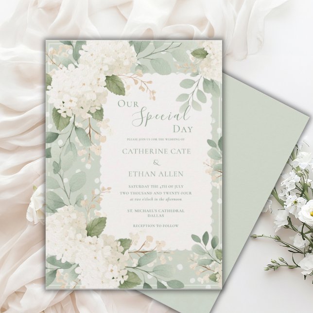 Invitation Our Special Day White Hydrangeas Vintage Wedding (Créateur téléchargé)