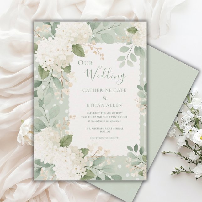 Invitation Our Wedding White Hydrangeas Vintage Wedding (Créateur téléchargé)