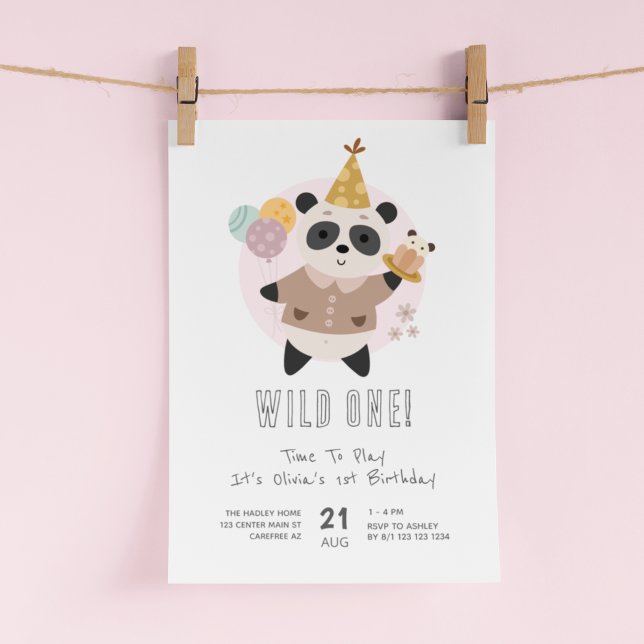 Invitation Ouragan Panda Mignon 1er Anniversaire (Créateur téléchargé)
