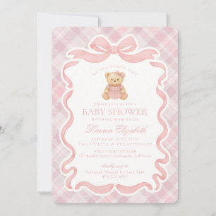 Invitation Ours à nœud papillon rose Coquette Tartan Plaid Ba