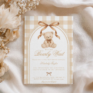 Invitation Ours à peine patient Ourson beige à carreaux Cadea