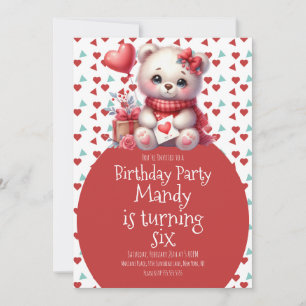 Invitation Ours aquarelle motif coeur mignon anniversaire