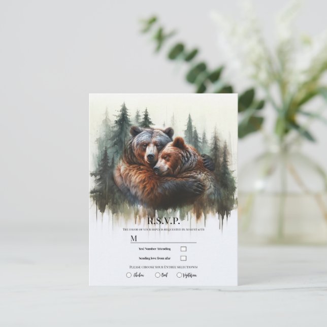 Invitation Ours aquarelle RSVP Wilderness rustique (Debout devant)