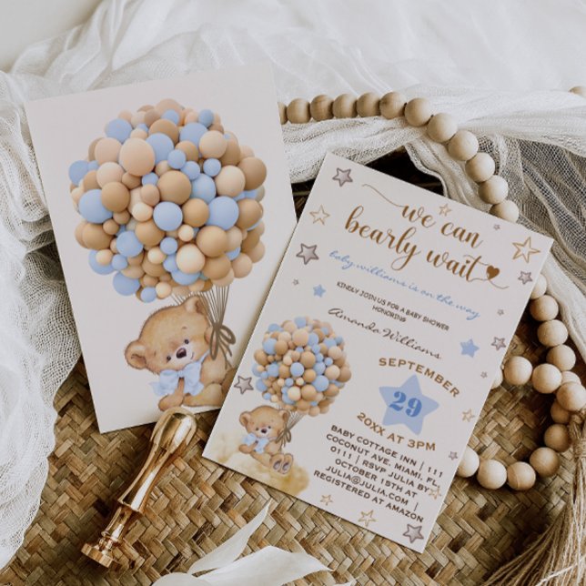 Invitation Ours attend avec impatience la baby shower Bleu Cl (Créateur téléchargé)