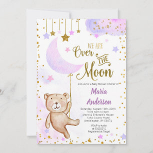 Invitation Ours Au-Dessus De La Lune Baby shower Lilac Invita