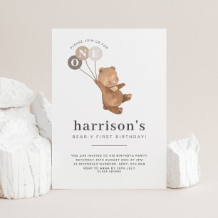 Invitation Ours avec 3 ballons Brown 1er anniversaire