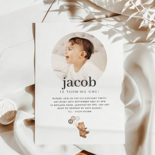 Invitation Ours avec 3 ballons Brown - Photo Anniversaire