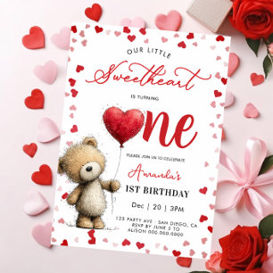 Invitation Ours avec ballon Saint-Valentin 1er anniversaire f