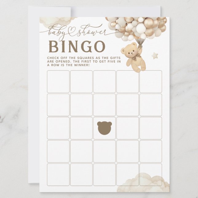 Invitation Ours avec ballons Jeu de Baby shower neutre (Devant)