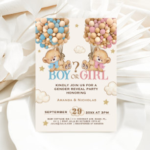 Invitation Ours Ballons Bleus Rose Bearly Wait Sexe Révéler