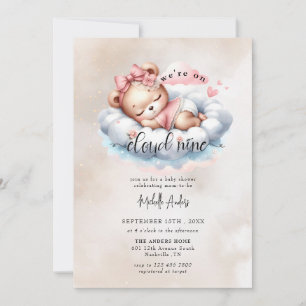 Invitation Ours Bébé mignon Baby shower fille aquarelle