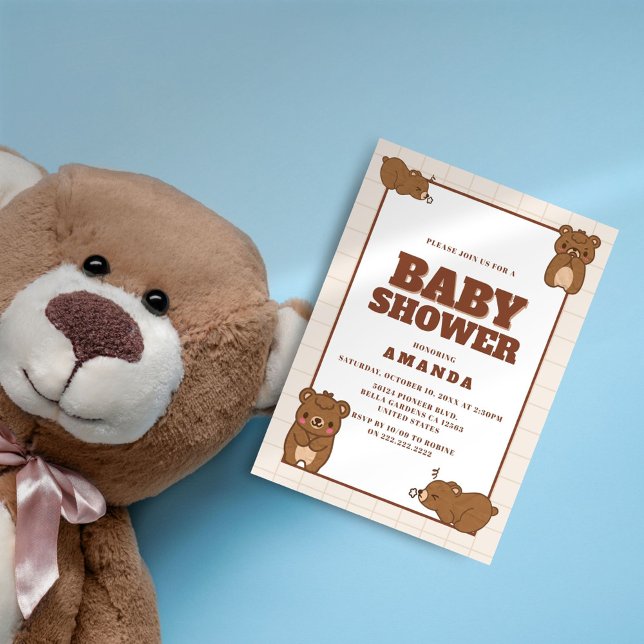 Invitation Ours Bébé mignons - Baby shower neutre Brown (Créateur téléchargé)