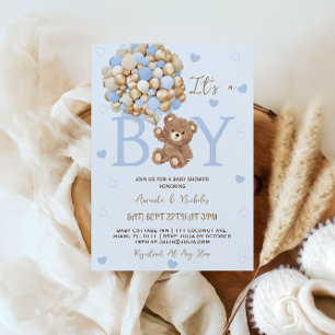 Invitation Ours Bleu C'est un Garçon Baby Shower 