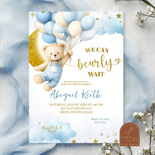 Invitation Ours Bleu et Garçon au Ballon Baby Shower
