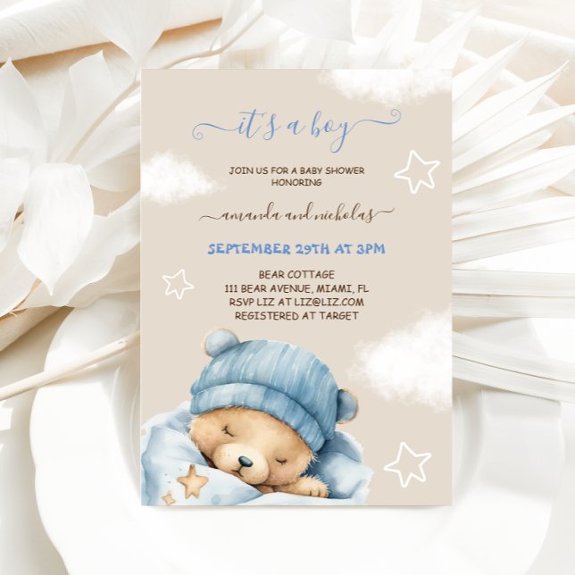 Invitation Ours Bleu Garçon Hiver Baby Shower  (Créateur téléchargé)