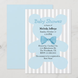 Invitation Ours bleu Teddy avec Baby shower Cravate Bow