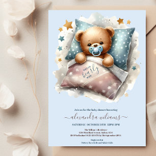 Invitation Ours Bleu Teddy Nous Pouvons Attendre Baby shower