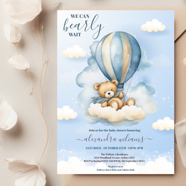 Invitation Ours Bleu Teddy Nous Pouvons Attendre Baby shower (Créateur téléchargé)