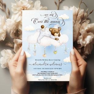Invitation Ours bleu Teddy sur le Baby shower de la lune