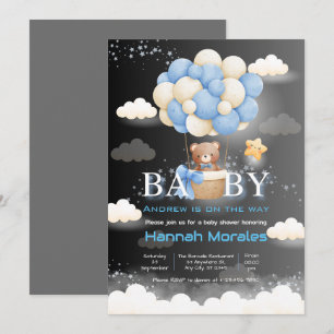 Invitation Ours Brown Avec Ballons Baby shower double couleur