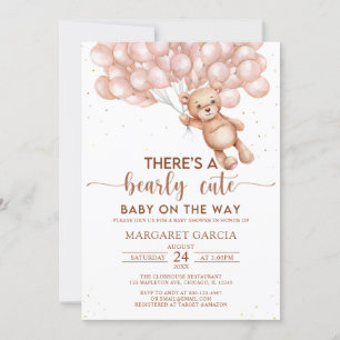Invitation Ours Brown avec ballons Baby shower Ours en peluch