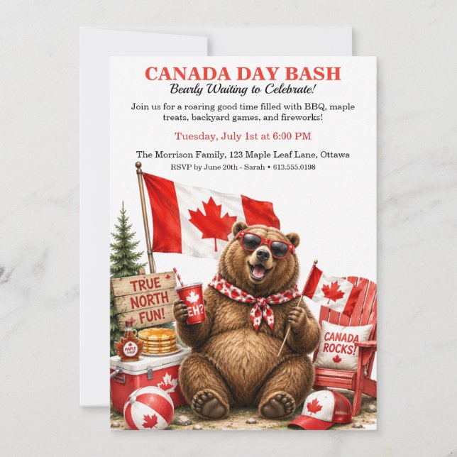 Invitation Ours canadien drôle Fête du Canada BBQ Cour arrièr (Devant)