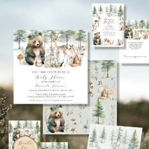 Invitation Ours Cerf Écureuil Forêt Cute Animaux Baby shower