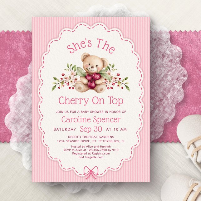 Invitation Ours Cerise Sur Le Haut Baby Shower (Créateur téléchargé)
