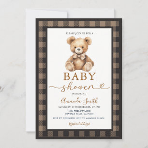 Invitation Ours Coquette Arc Garçon Baby Shower Carreaux Marr